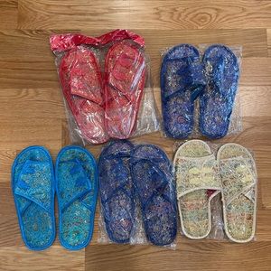 NEW set of 5 embroidered satin Asian slippers